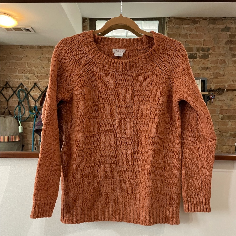 Cooperative Orange Crew Neck Sweater Textured Knit